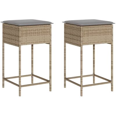 vidaXL Garten-Barhocker mit Kissen 2 Stk. Beige Poly Rattan vidaXL Garten-Barhocker mit Kissen 2 Stk. Beige Poly Rattan