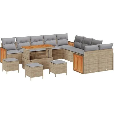 vidaXL Gartensofa-Set mit Kissen 18 Stk Beige und Hellgrau Poly-Rattan 3365322 vidaXL Gartensofa-Set mit Kissen 18 Stk Beige und Hellgrau Poly-Rattan 3365322