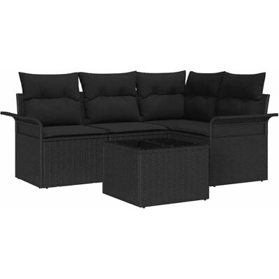 vidaXL Garten-Sofa-Set mit Kissen 5-Tlg Schwarz Poly Rattan 3345353 vidaXL Garten-Sofa-Set mit Kissen 5-Tlg Schwarz Poly Rattan 3345353