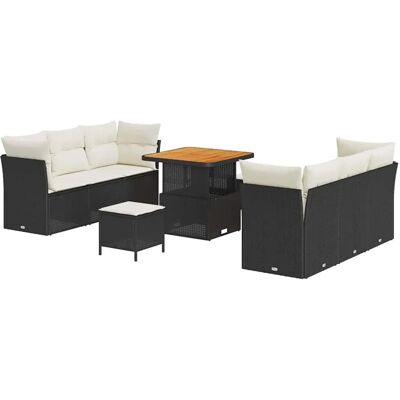 vidaXL 9-Teiliges Garten-Sofa-Set mit Kissen Schwarzem Poly Rattan und Akazie 3361435 vidaXL 9-Teiliges Garten-Sofa-Set mit Kissen Schwarzem Poly Rattan und Akazie 3361435