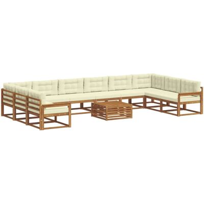 vidaXL Outdoor-Sofagarnitur mit Kissen 11-Tlg Natur und Creme 3368263 vidaXL Outdoor-Sofagarnitur mit Kissen 11-Tlg Natur und Creme 3368263