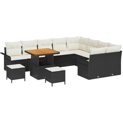 vidaXL 12-Teiliges Garten-Sofa-Set mit Kissen in Schwarz aus Poly Rattan und Akazie 3362170 vidaXL 12-Teiliges Garten-Sofa-Set mit Kissen in Schwarz aus Poly Rattan und Akazie 3362170