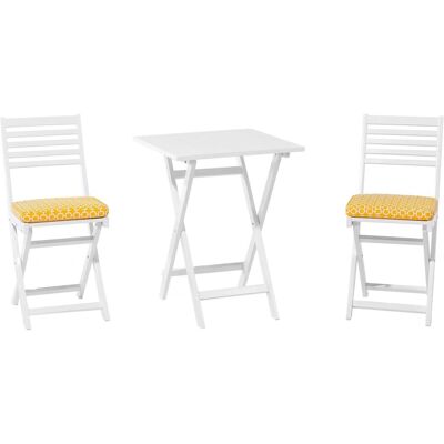 Beliani Bistro Set mit Kissen - Weiß & Gelb - 3-teiliges Skandinavisches Modernes Möbel Beliani Bistro Set mit Kissen - Weiß & Gelb - 3-teiliges Skandinavisches Modernes Möbel