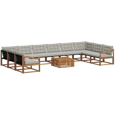vidaXL Outdoor-Sofagarnitur mit Kissen 11-Tlg Natur und Hellgrau 3369922 vidaXL Outdoor-Sofagarnitur mit Kissen 11-Tlg Natur und Hellgrau 3369922