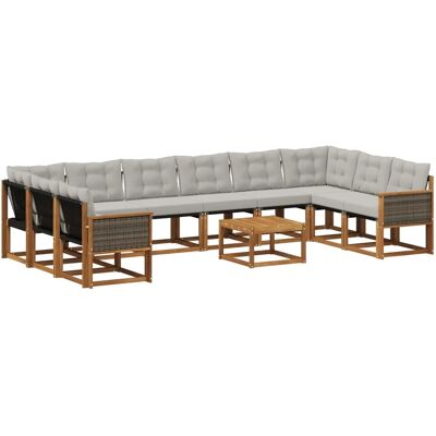 vidaXL Outdoor-Sofagarnitur mit Kissen 11 Stk Natur und Hellgrau 3382251 vidaXL Outdoor-Sofagarnitur mit Kissen 11 Stk Natur und Hellgrau 3382251