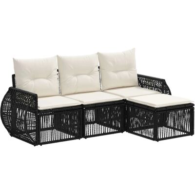 vidaXL Gartensofa-Set 4-Tlg Schwarz und Cremeweiß Poly-Rattan 3435397 vidaXL Gartensofa-Set 4-Tlg Schwarz und Cremeweiß Poly-Rattan 3435397