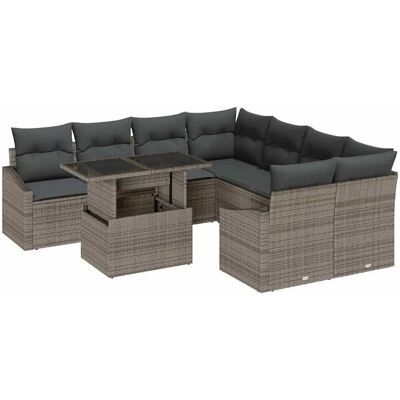 vidaXL 9-Teilige Garten-Sofa Set mit Kissen Grau Poly Rattan 3357712 vidaXL 9-Teilige Garten-Sofa Set mit Kissen Grau Poly Rattan 3357712