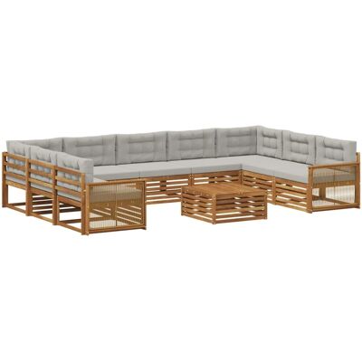 vidaXL Outdoor-Sofagarnitur mit Kissen 10 Stk Natur und Hellgrau 3383869 vidaXL Outdoor-Sofagarnitur mit Kissen 10 Stk Natur und Hellgrau 3383869