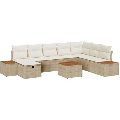 vidaXL 9-Teiliges Garten-Sofa-Set mit Kissen in Beige aus Poly Rattan 3359663 vidaXL 9-Teiliges Garten-Sofa-Set mit Kissen in Beige aus Poly Rattan 3359663