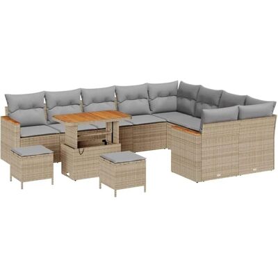 vidaXL Gartensofa-set mit Kissen mit Speicher 12-Tlg Beige Poly-Rattan 3365037 vidaXL Gartensofa-set mit Kissen mit Speicher 12-Tlg Beige Poly-Rattan 3365037
