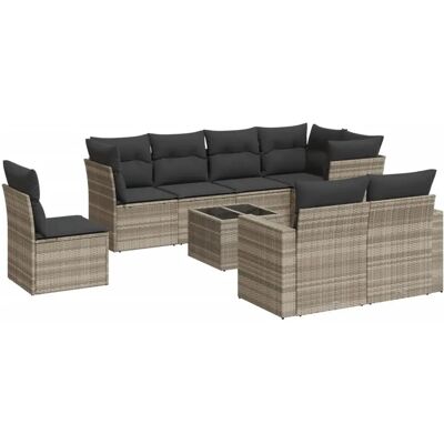 vidaXL 9-Tlg Garten-Sofagarnitur mit Kissen Hellgrau Poly Rattan 3219242 vidaXL 9-Tlg Garten-Sofagarnitur mit Kissen Hellgrau Poly Rattan 3219242