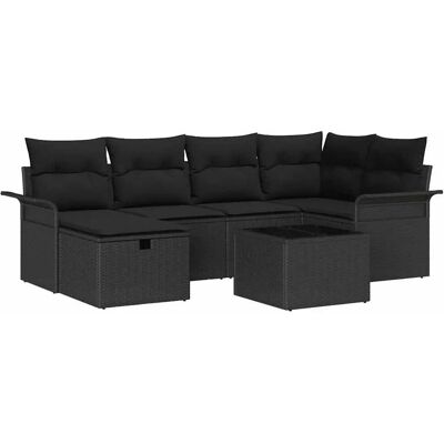 vidaXL Garten-Sofa-Set mit Kissen 7-Tlg Schwarz Poly Rattan 3360224 vidaXL Garten-Sofa-Set mit Kissen 7-Tlg Schwarz Poly Rattan 3360224