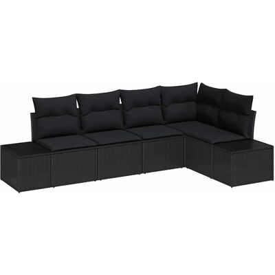 vidaXL Garten-Sofa-Set 5-Tlg Schwarz Poly Rattan 3347063 vidaXL Garten-Sofa-Set 5-Tlg Schwarz Poly Rattan 3347063