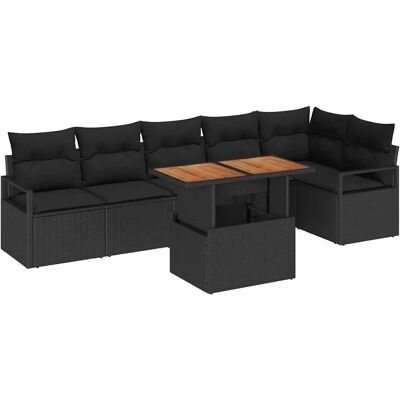 vidaXL 7-Teiliges Garten-Sofa-Set mit Kissen in Schwarz aus Poly Rattan 3358459 vidaXL 7-Teiliges Garten-Sofa-Set mit Kissen in Schwarz aus Poly Rattan 3358459