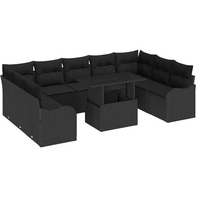 vidaXL Garten-Sofa-Set mit Kissen 10-Tlg Schwarz Poly Rattan 3348529 vidaXL Garten-Sofa-Set mit Kissen 10-Tlg Schwarz Poly Rattan 3348529