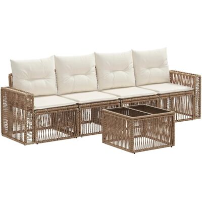 vidaXL Gartensofa-Set 5-Tlg Beige und Cremeweiß Poly-Rattan 3435051 vidaXL Gartensofa-Set 5-Tlg Beige und Cremeweiß Poly-Rattan 3435051