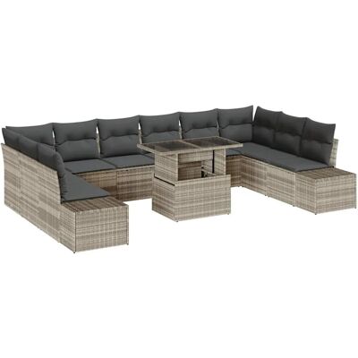 vidaXL Garten-Sofa-Set mit Speicher 11-Tlg Hellgrau Poly Rattan 3357995 vidaXL Garten-Sofa-Set mit Speicher 11-Tlg Hellgrau Poly Rattan 3357995
