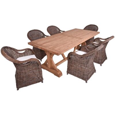 DELUKE Garten-Sitzgruppe NOAH 7-tlg. Teak Dunkelbraun Gartenmöbel-Set Gartengarnitur Garten-Essgruppe Stühle Esstisch DELUKE Garten-Sitzgruppe NOAH 7-tlg. Teak Dunkelbraun Gartenmöbel-Set Gartengarnitur Garten-Essgruppe Stühle Esstisch