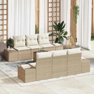 vidaXL 7-Teiliges Garten-Sofa-Set mit Kissen in Beige aus Poly Rattan und Akazie 3347904 vidaXL 7-Teiliges Garten-Sofa-Set mit Kissen in Beige aus Poly Rattan und Akazie 3347904