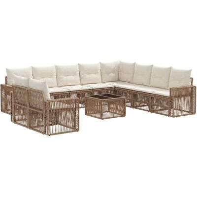 vidaXL Gartensofa-Set 11-Tlg Beige und Cremeweiß Poly-Rattan 3435174 vidaXL Gartensofa-Set 11-Tlg Beige und Cremeweiß Poly-Rattan 3435174