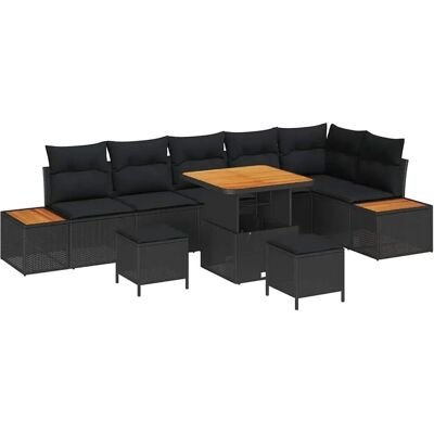 vidaXL 9-Teiliges Garten-Sofa-Set mit Kissen in Schwarz aus Poly Rattan und Akazie 3362929 vidaXL 9-Teiliges Garten-Sofa-Set mit Kissen in Schwarz aus Poly Rattan und Akazie 3362929