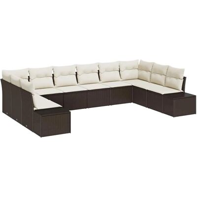 vidaXL Gartensofa-set mit Kissen 10-Tlg Braun und Creme Poly-Rattan 3355907 vidaXL Gartensofa-set mit Kissen 10-Tlg Braun und Creme Poly-Rattan 3355907
