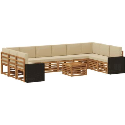 vidaXL Outdoor-Sofagarnitur 11 Stk Natur und Beige Polyester 3384934 vidaXL Outdoor-Sofagarnitur 11 Stk Natur und Beige Polyester 3384934