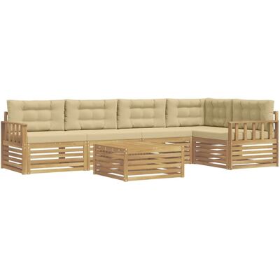 vidaXL Outdoor-Sofagarnitur mit Kissen 6-Tlg Weiß und Beige Polyester 3390518 vidaXL Outdoor-Sofagarnitur mit Kissen 6-Tlg Weiß und Beige Polyester 3390518