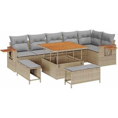 vidaXL Gartensofa-Set mit Kissen 11 Stk Beige und Hellgrau Poly-Rattan 3365137 vidaXL Gartensofa-Set mit Kissen 11 Stk Beige und Hellgrau Poly-Rattan 3365137