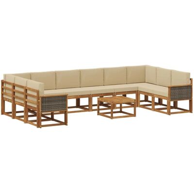 vidaXL Outdoor-Sofagarnitur 11 Stk Natur und Beige Massivholz Akazie 3385589 vidaXL Outdoor-Sofagarnitur 11 Stk Natur und Beige Massivholz Akazie 3385589