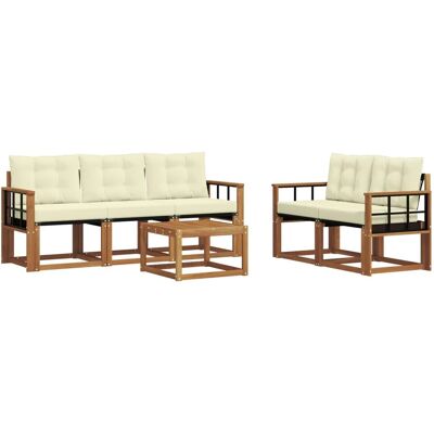 vidaXL Outdoor-Sofagarnitur mit Kissen 6-Tlg Natur und Creme 3368405 vidaXL Outdoor-Sofagarnitur mit Kissen 6-Tlg Natur und Creme 3368405