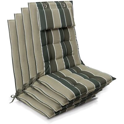 Beautissu 4er Set Sun-HL Hochlehner Auflage 120x50x8cm Grün-Gestreift Beautissu 4er Set Sun-HL Hochlehner Auflage 120x50x8cm Grün-Gestreift