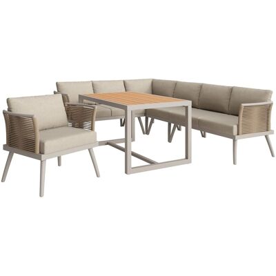 okwish Gartensofa-Set mit Geflochtenen Armlehnen mit Polstern und Kissen Beige okwish Gartensofa-Set mit Geflochtenen Armlehnen mit Polstern und Kissen Beige