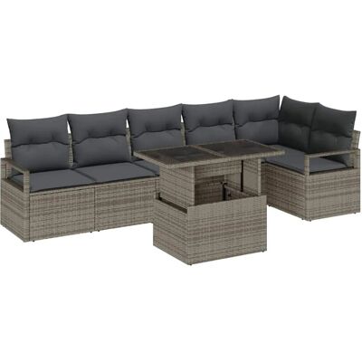 vidaXL Garten-Sofa-Set mit Speicher 7-Tlg Grau Poly Rattan 3357572 vidaXL Garten-Sofa-Set mit Speicher 7-Tlg Grau Poly Rattan 3357572