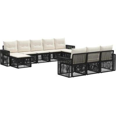vidaXL Gartensofa-Set 10-Tlg Schwarz und Cremeweiß Poly-Rattan 3435256 vidaXL Gartensofa-Set 10-Tlg Schwarz und Cremeweiß Poly-Rattan 3435256