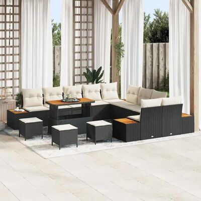 vidaXL Garten-Sofa-Set mit Kissen 14-Tlg Schwarz Poly Rattan 3362980 vidaXL Garten-Sofa-Set mit Kissen 14-Tlg Schwarz Poly Rattan 3362980