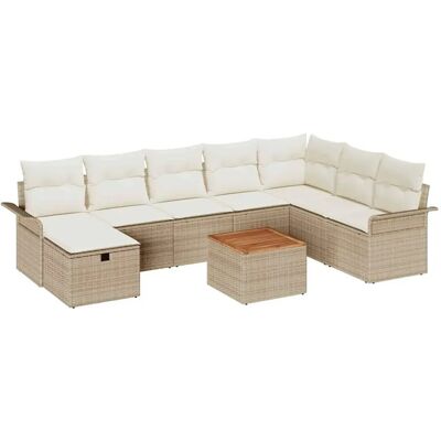 vidaXL Garten-Sofa-Set mit Kissen mit Speicher 9-Tlg Beige Poly Rattan 3359470 vidaXL Garten-Sofa-Set mit Kissen mit Speicher 9-Tlg Beige Poly Rattan 3359470
