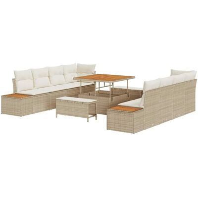 vidaXL Gartensofa-set mit Kissen mit Speicher 11-Tlg Beige Poly-Rattan 3364846 vidaXL Gartensofa-set mit Kissen mit Speicher 11-Tlg Beige Poly-Rattan 3364846