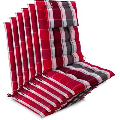 Beautissu 6er Set Sun-HL Hochlehner Auflage 120x50x8cm Rot-Gestreift Beautissu 6er Set Sun-HL Hochlehner Auflage 120x50x8cm Rot-Gestreift