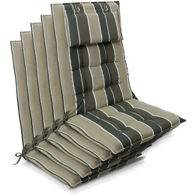 Beautissu 5er Set Sun-HL Hochlehner Auflage 120x50x8cm Grün-Gestreift Beautissu 5er Set Sun-HL Hochlehner Auflage 120x50x8cm Grün-Gestreift