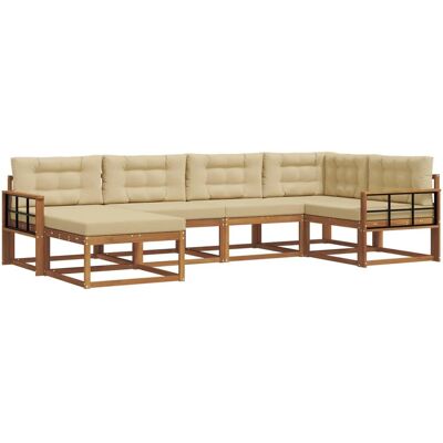 vidaXL Outdoor-Sofagarnitur mit Kissen 6-Tlg Natur und Beige 3367836 vidaXL Outdoor-Sofagarnitur mit Kissen 6-Tlg Natur und Beige 3367836