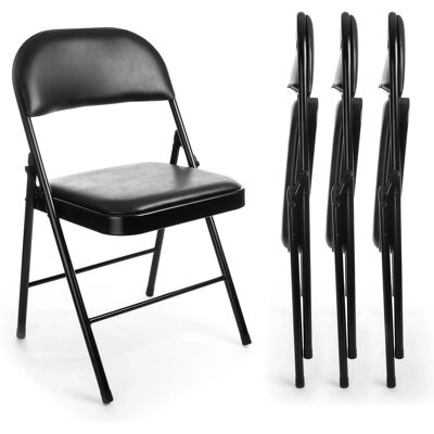 BigDean Klappstuhl 4 Stück Gepolstert Klappstühle Schwarz Metall Stuhl Mit Kunstlederbezug Robust Bis 130 kg Belastbar BigDean Klappstuhl 4 Stück Gepolstert Klappstühle Schwarz Metall Stuhl Mit Kunstlederbezug Robust Bis 130 kg Belastbar