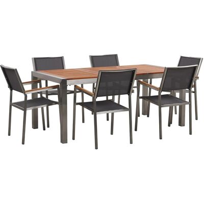Beliani Gartentisch Set GROSSETO Grau Heller Holzfarbton Silber 90x180x87 Beliani Gartentisch Set GROSSETO Grau Heller Holzfarbton Silber 90x180x87