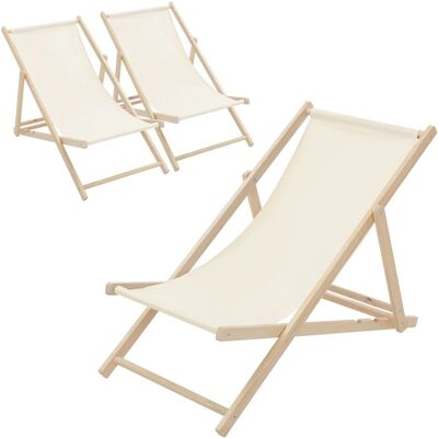 ECD Germany Liegestuhl 3Er Set Klappbar Beige aus Holz ECD Germany Liegestuhl 3Er Set Klappbar Beige aus Holz