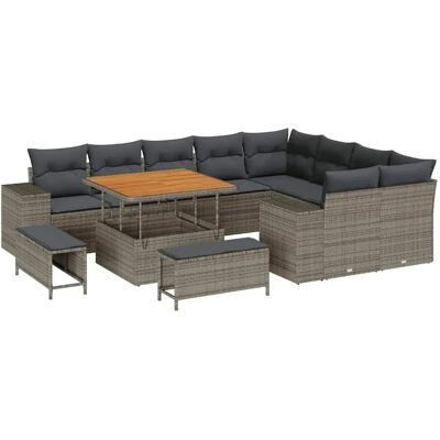 vidaXL 12-Teiliges Garten-Sofa-Set mit Kissen Grau Poly Rattan Akazie 3362038 vidaXL 12-Teiliges Garten-Sofa-Set mit Kissen Grau Poly Rattan Akazie 3362038