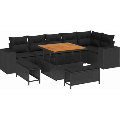 vidaXL Garten-Sofa-Set 9-Tlg Schwarz Poly Rattan 3362014 vidaXL Garten-Sofa-Set 9-Tlg Schwarz Poly Rattan 3362014