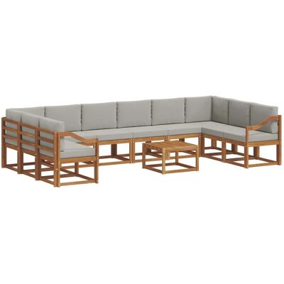 vidaXL Outdoor-Sofagarnitur mit Kissen 11-Tlg Natur und Hellgrau 3367104 vidaXL Outdoor-Sofagarnitur mit Kissen 11-Tlg Natur und Hellgrau 3367104