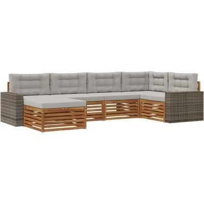 vidaXL Outdoor-Sofagarnitur mit Kissen 6 Stk Natur und Hellgrau 3383579 vidaXL Outdoor-Sofagarnitur mit Kissen 6 Stk Natur und Hellgrau 3383579