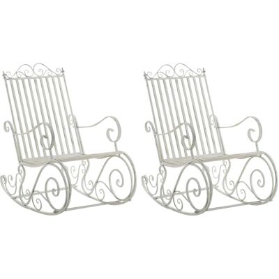 DELUKE Schaukelstuhl ANNA 2er Set Antik Outdoor 56x90x94cm Metall Antik-Weiß Gartenstuhl Liegestuhl Relaxstuhl Garten Terrasse DELUKE Schaukelstuhl ANNA 2er Set Antik Outdoor 56x90x94cm Metall Antik-Weiß Gartenstuhl Liegestuhl Relaxstuhl Garten Terrasse