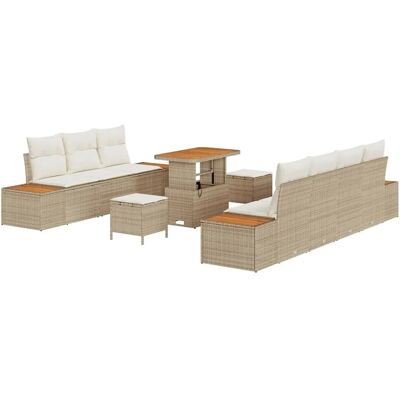 vidaXL Gartensofa-set mit Kissen mit Speicher 10-Tlg Beige Poly-Rattan 3364831 vidaXL Gartensofa-set mit Kissen mit Speicher 10-Tlg Beige Poly-Rattan 3364831